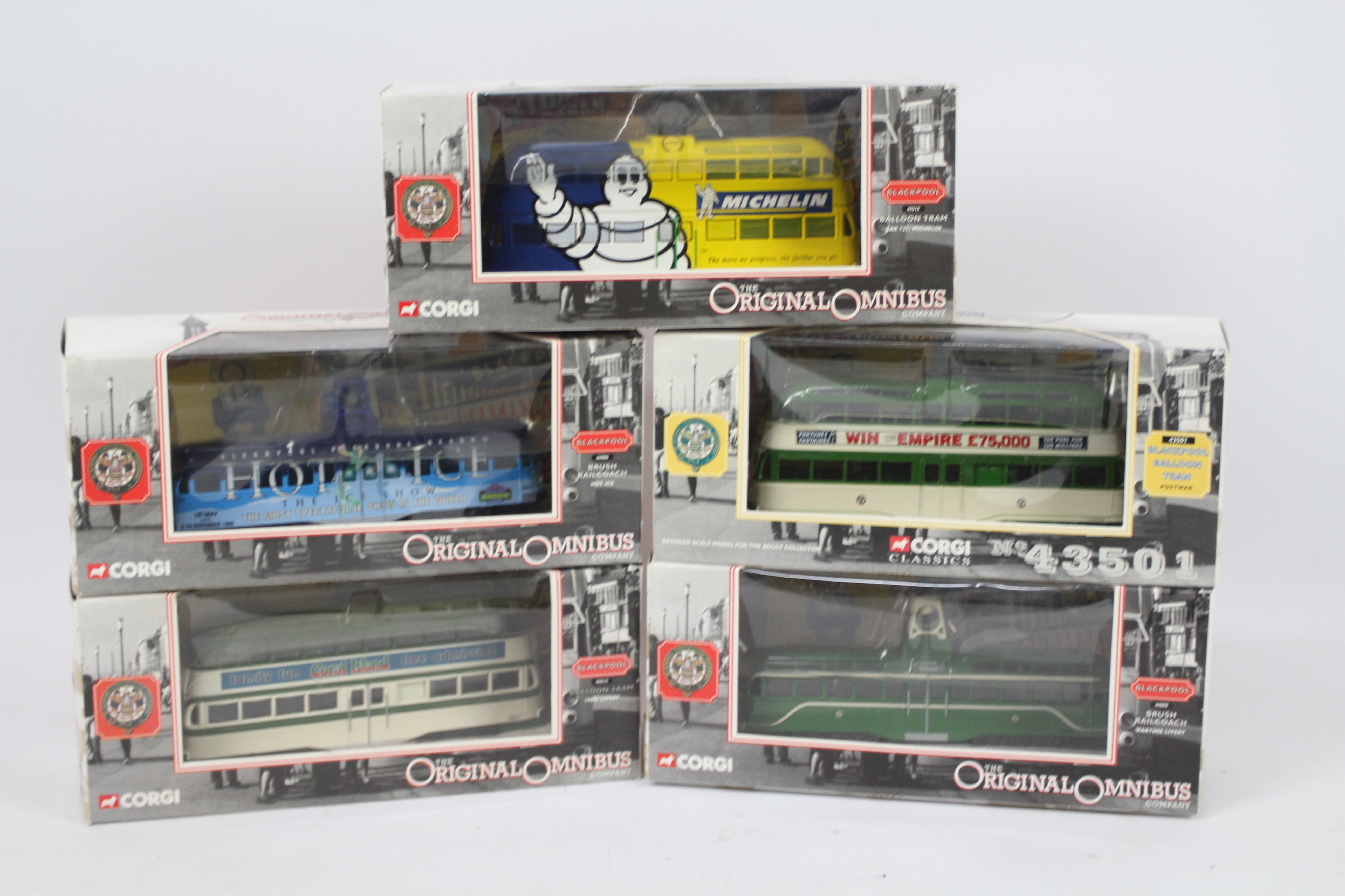 Corgi Original Omnibus - Five boxed diecast model Blackpool trams from Corgi OO.