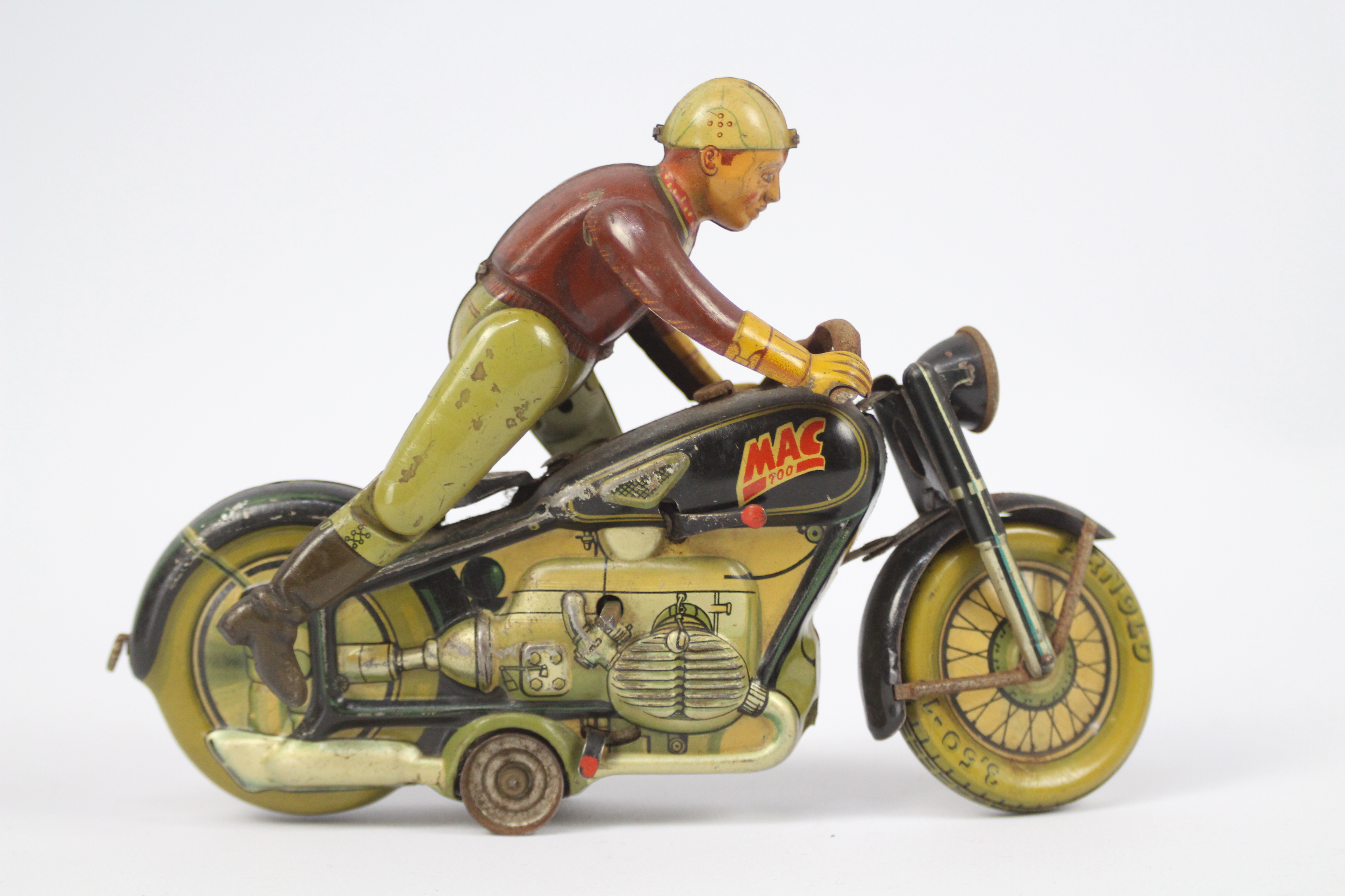 Arnold - A rare Arnold Mac 700 clockwork tinplate Motorcycle made in the US Zone Germany measuring - Image 3 of 8