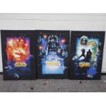 Star Wars - A set of three 24" x 36" MDF framed canvasses by Pyramid International.