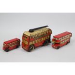 Wells Brimtoy - Pocketoy - 3 x pressed metal bus models, a clockwork 1930s Trolley bus,