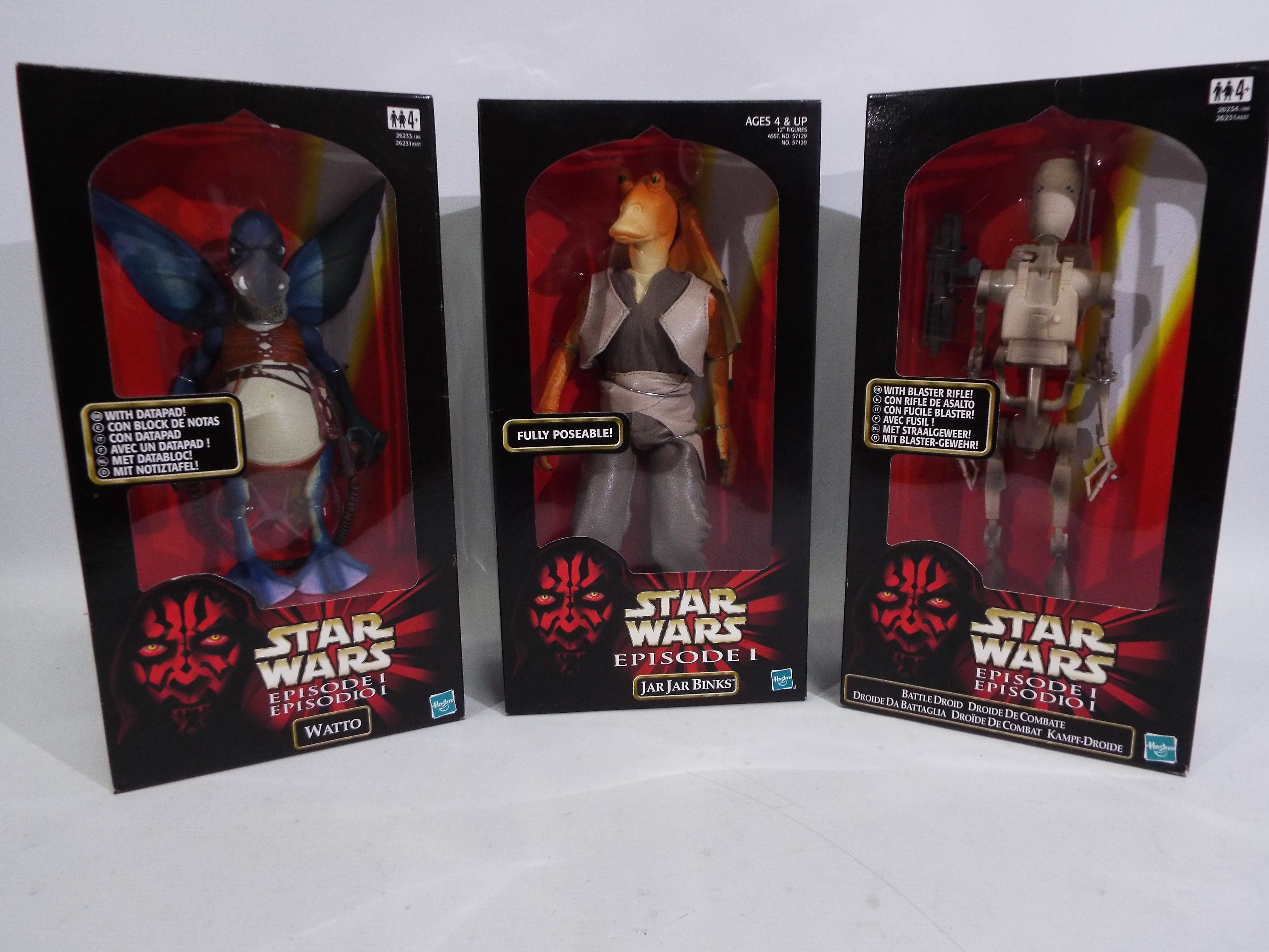 Star Wars, Hasbro - Three Hasbro Star Wars Episode 1, boxed 12" action figures.