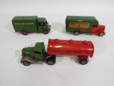 Tri-ang - Minic - 3 x clockwork pressed metal vehicles, an Articulated Shell Tanker,