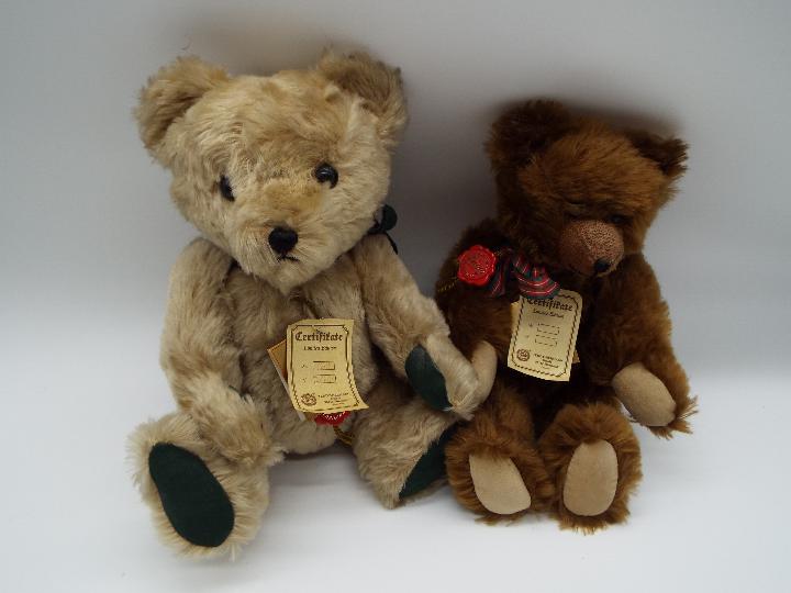 Hermann - two mohair Bears by Hermann, the blonde one with growler,