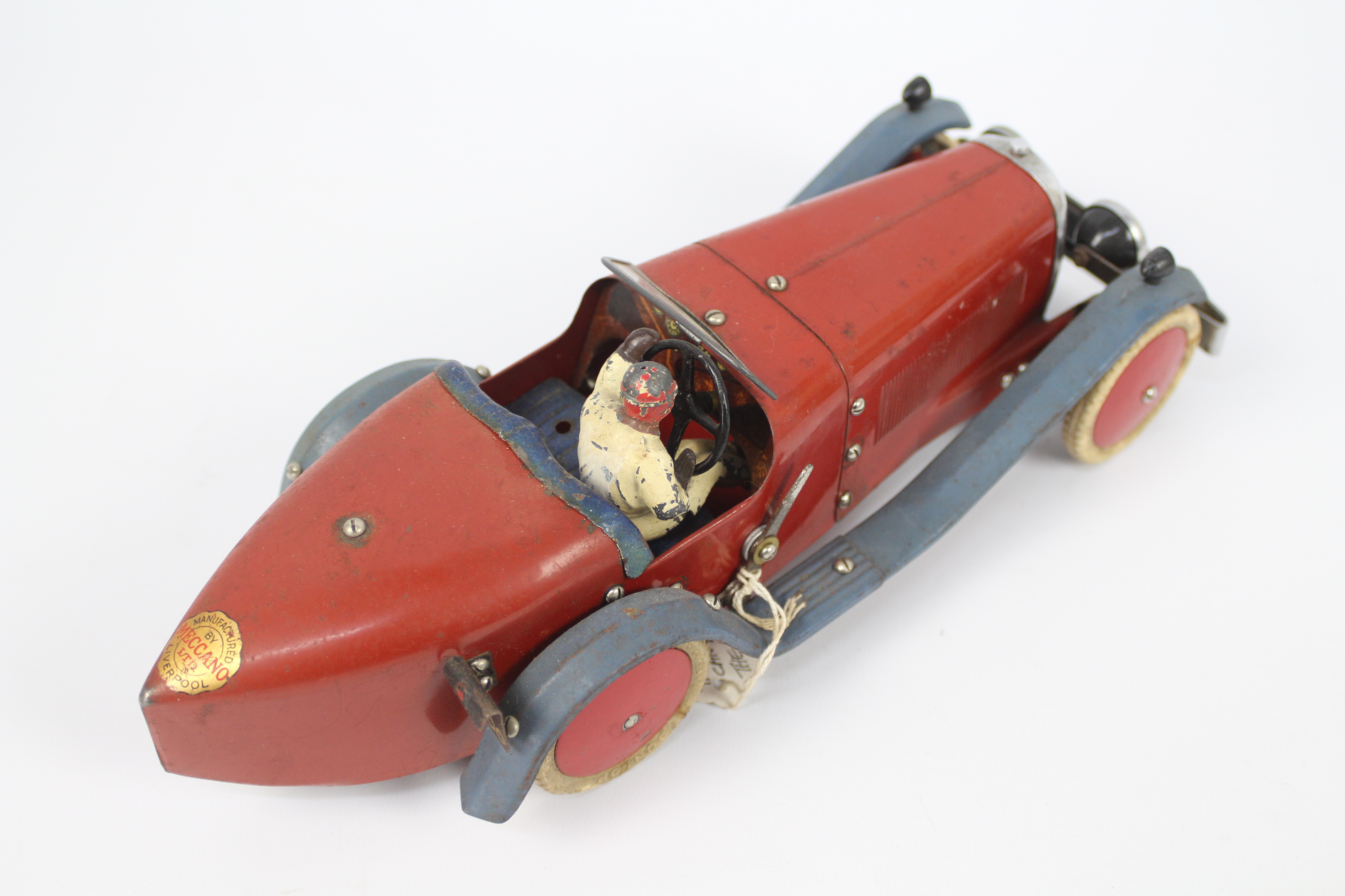 Meccano - A Meccano No 2 Constructor Car in red with blue mudguards and seat. - Image 7 of 11