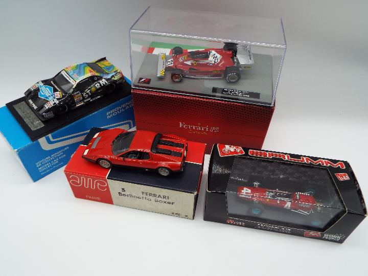 Four 1:43 scale model racing cars comprising AME Paris 3 Ferrari Berlinetta Boxer # 688R,