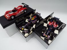 Minichamps - two 1:43 scale model racing cars comprising Ferrari 333SP Danka, red,