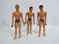 Palitoy, Action Man - Three naked Palitoy 'Eagle-Eye' Action Man flock hair figures.