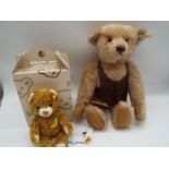 Steiff - two mohair Bears by Steiff, one in gold colour, yellow tag # 022784 and button to the ear,