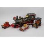 Modern Toys - Yoshia - 4 x powered tinplate vehicles made by Modern Toys in Japan,