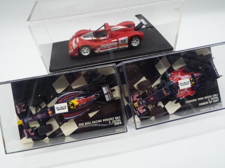 Minichamps - two 1:43 scale model racing cars comprising Ferrari 333SP Danka, red, - Image 2 of 2