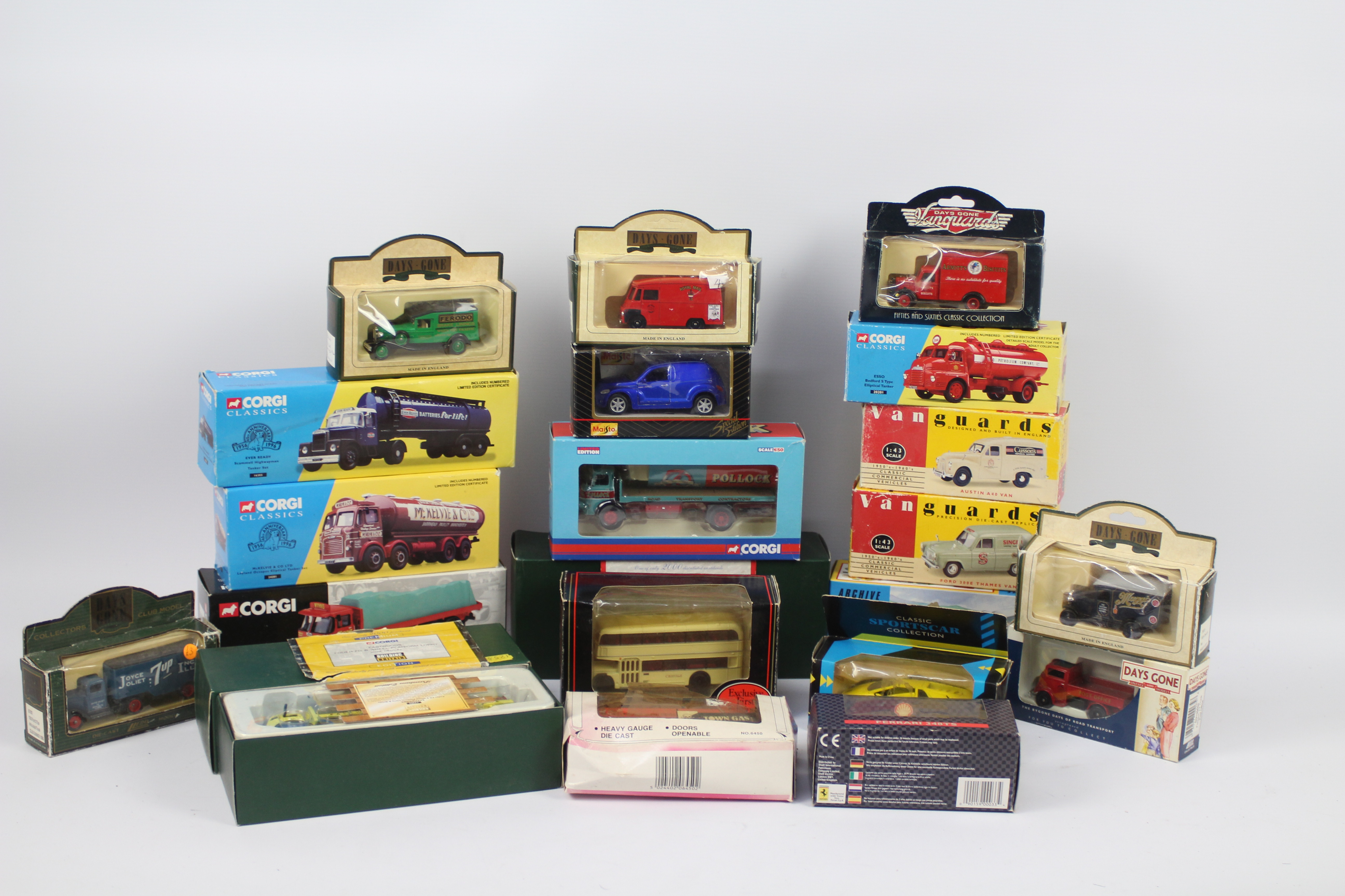Corgi, Vanguards, Maisto - A boxed group of diecast vehicles in various scales.