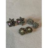 COSTUME JEWELLERY - 3 PAIRS VINTAGE MARQUESITE EARRINGS