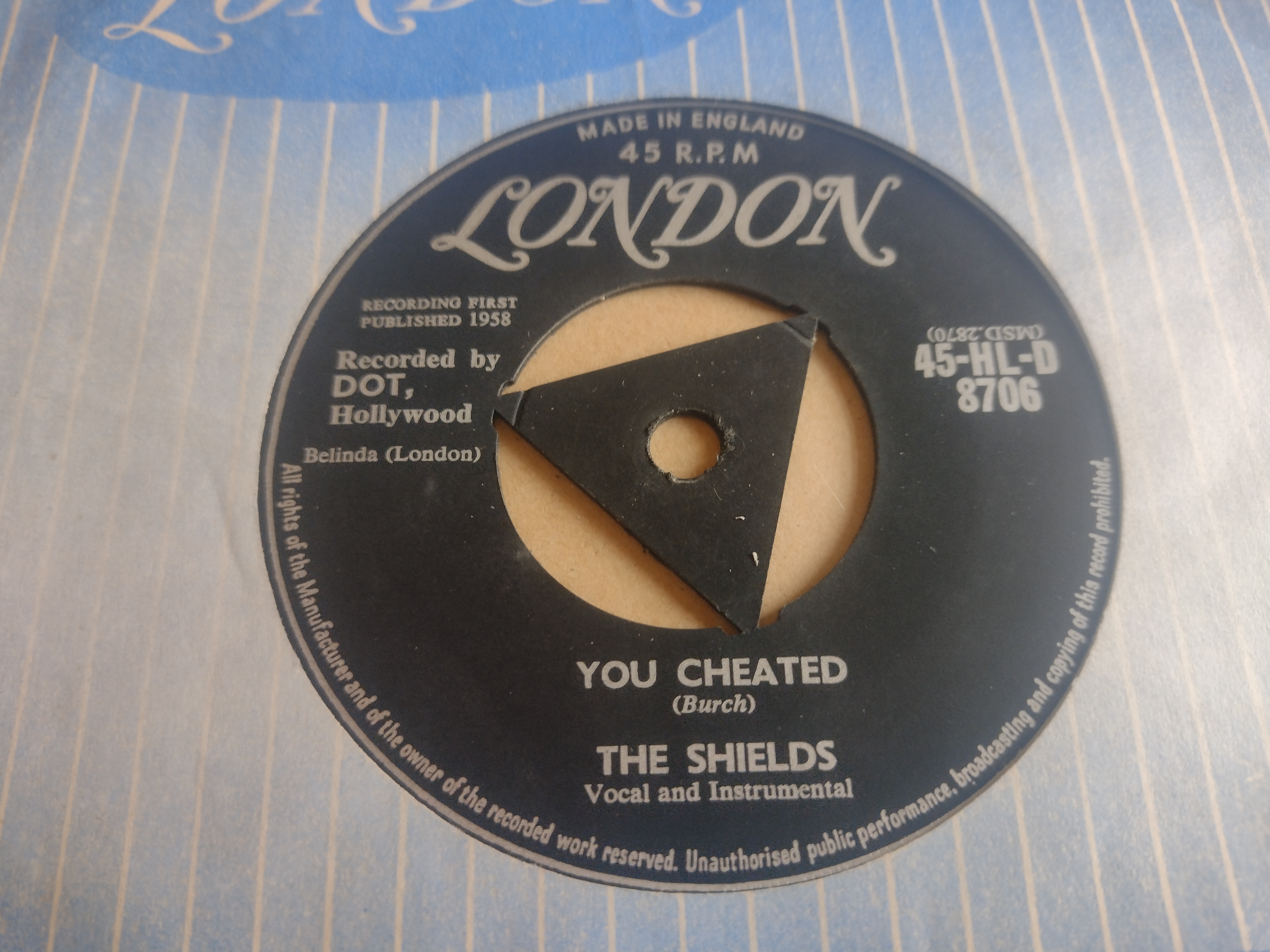 MUSIC 45 RPM RECORD - THE SHIELDS YOU CHEATED & THAT'S THE WAY IT'S GONNA BE