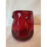 WHITEFRIARS MID CENTURY GLASS KNOBBLY VASE - RED