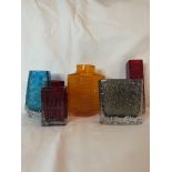 MID CENTURY GLASS - 5 X TEXTURED WHITEFRIARS GLASS VASES