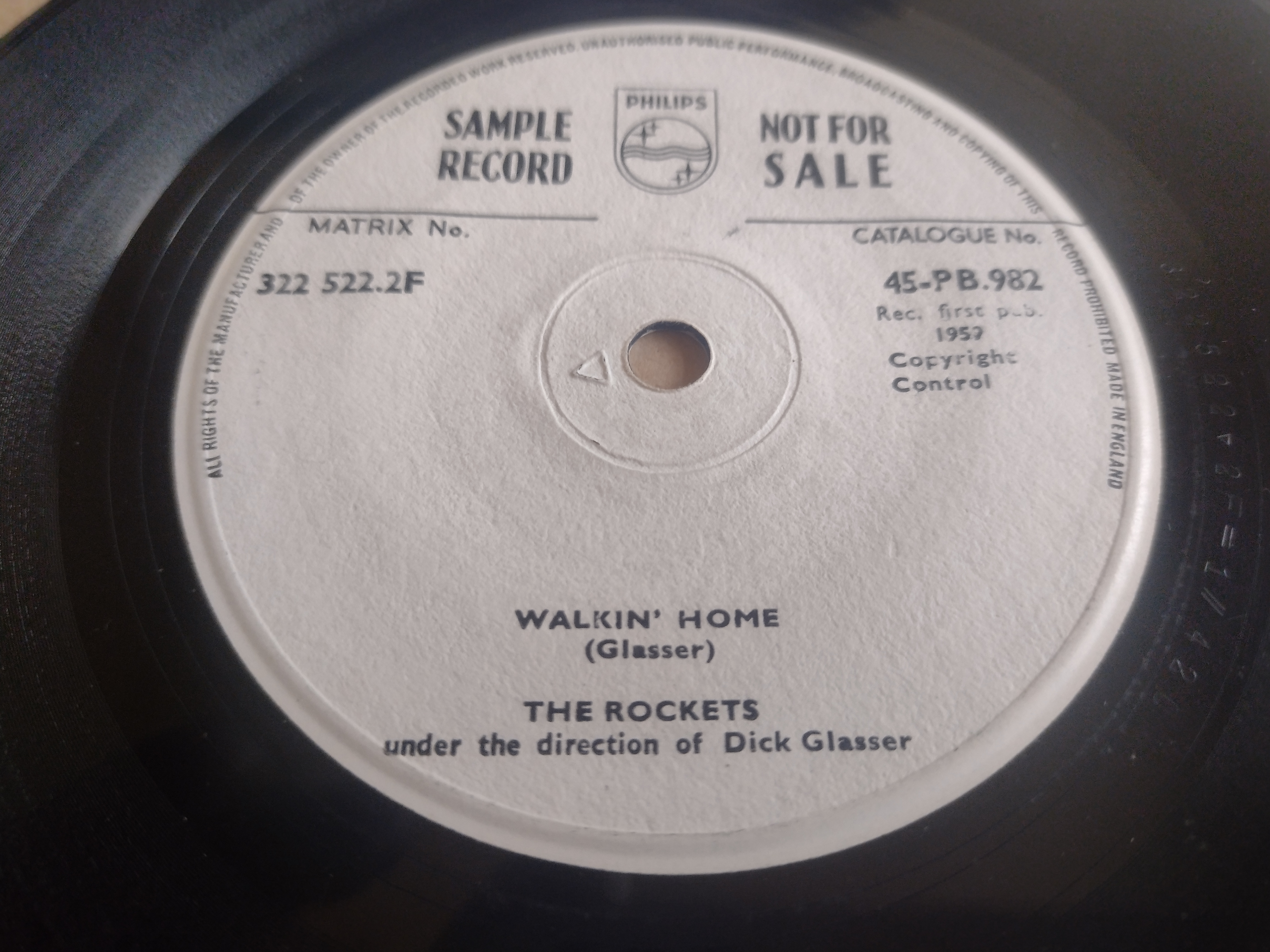 MUSIC 45 RPM RECORD - THE ROCKETS ( PROMO ) WALKIN' HOME & GIBRALTAR ROCK - Image 2 of 2