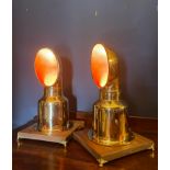 NAUTICALIA - EDWARDIAN PAIR OF AFCO BRASS MARITIME FUNNELS - TABLE LAMPS