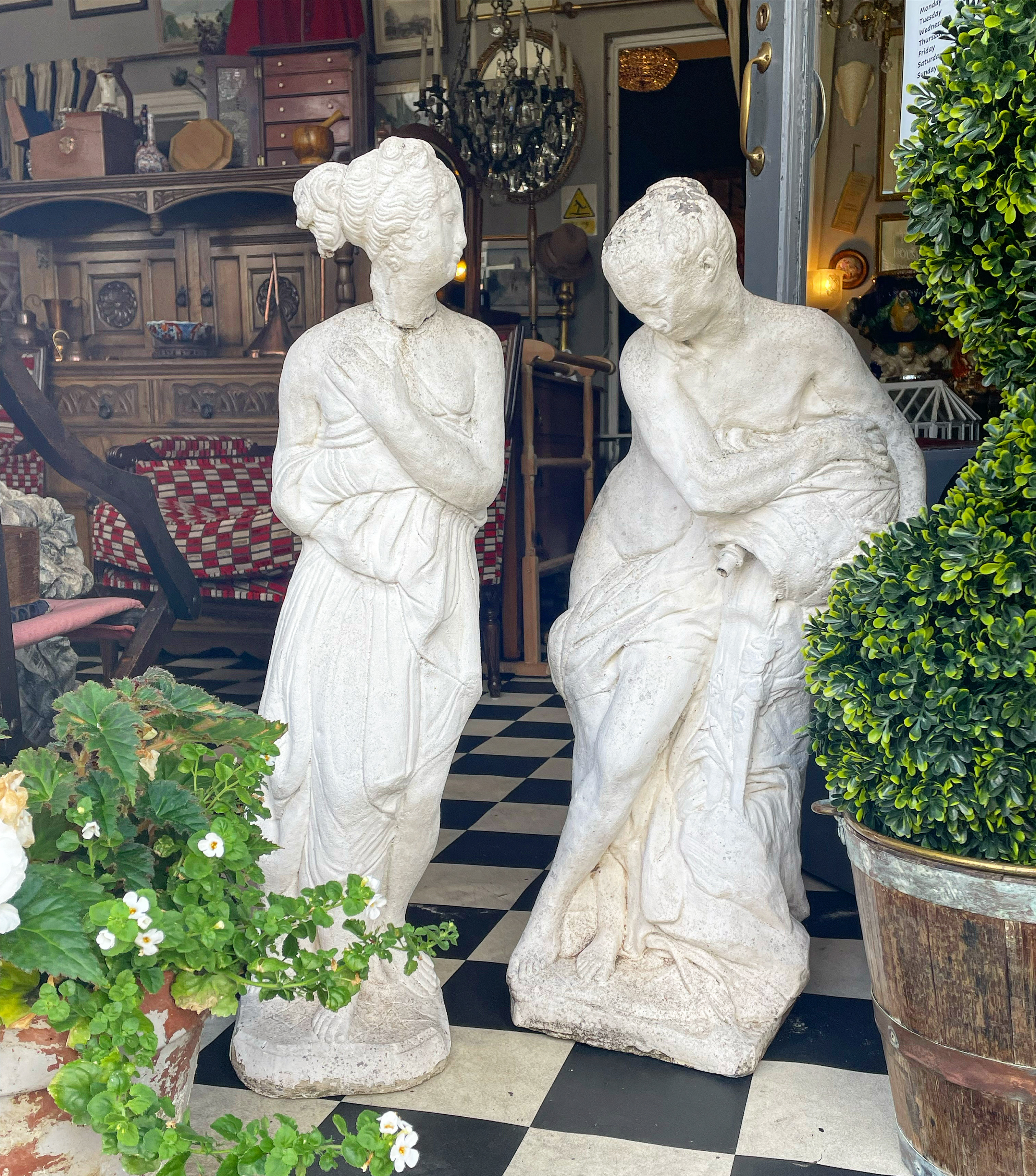 2 X MID 20th CENTURY RECONSTITUTED STONE GARDEN STATUES/FOUNTAIN