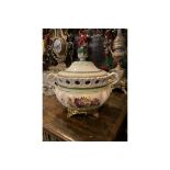 BASSANO ITALIAN MAJOLICA ORMOLU MOUNTED BOWL & COVER