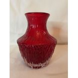 WHITEFRIARS MID CENTURY GLASS BARK VASE - RED