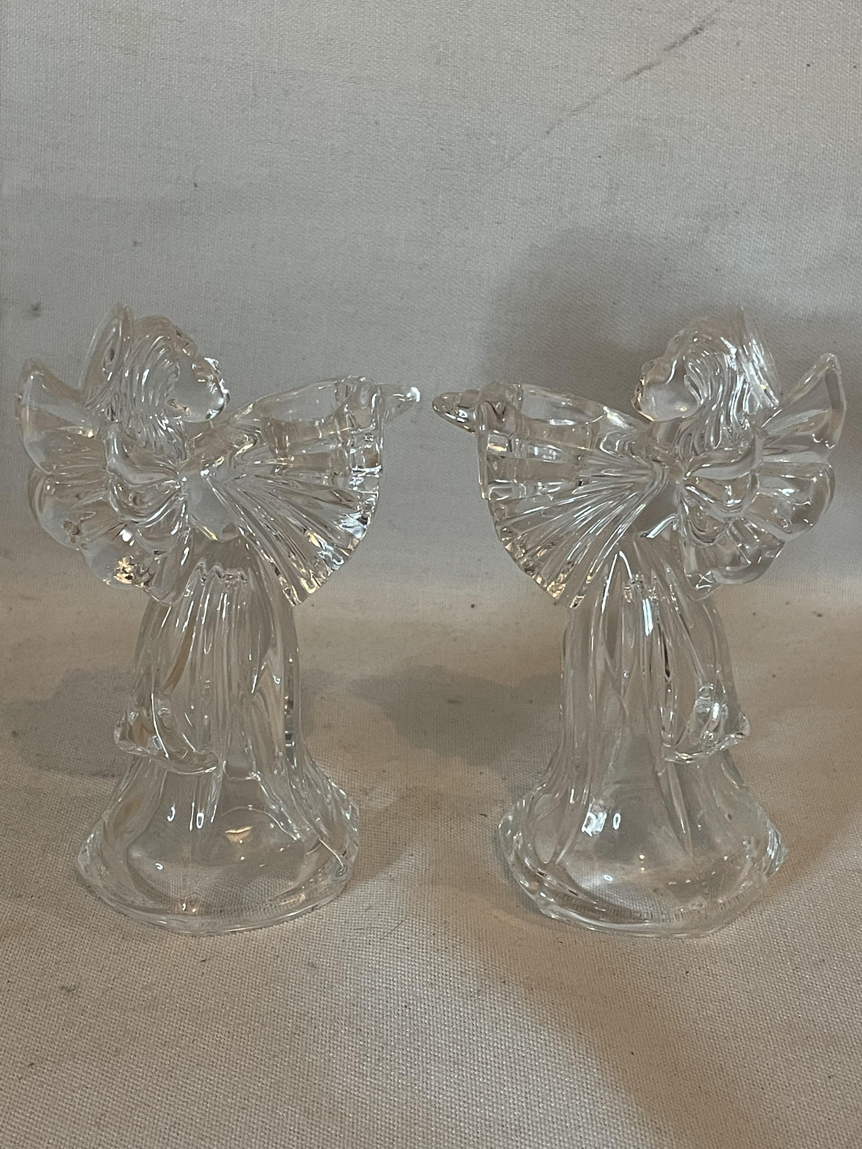 PAIR OF WATERFORD CRYSTAL ANGEL DWARF CANDLESTICKS