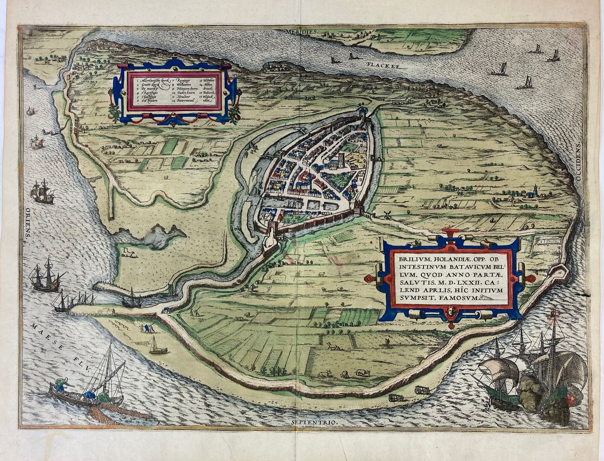 LOW COUNTRIES -- "BRILIUM, Hollandiæ opp." (Cologne, Braun & Hogenberg, c. 1580). Contemp. cold