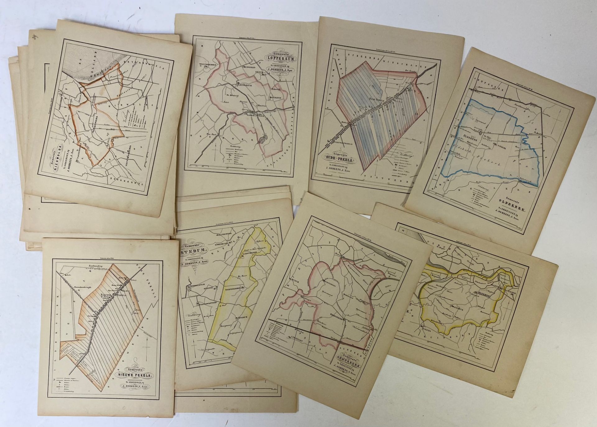 LOW COUNTRIES -- GRONINGEN -- COLLECTION of 31 lithogr. maps, cold. in outlines, taken