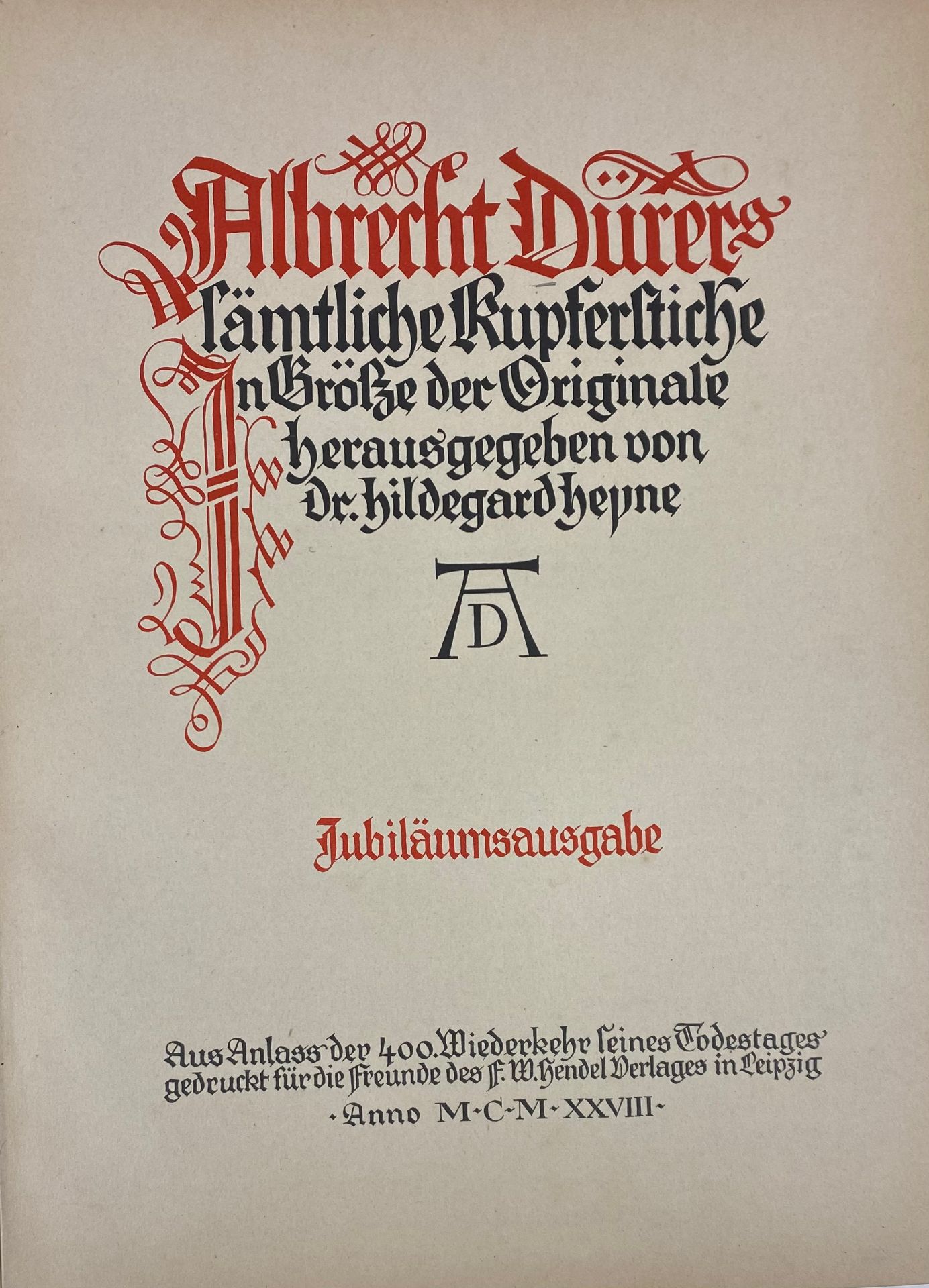 DÜRER -- HEYNE, H., hrsg. Albrecht Dürers sämtliche Kupferstiche in Grötze der originale