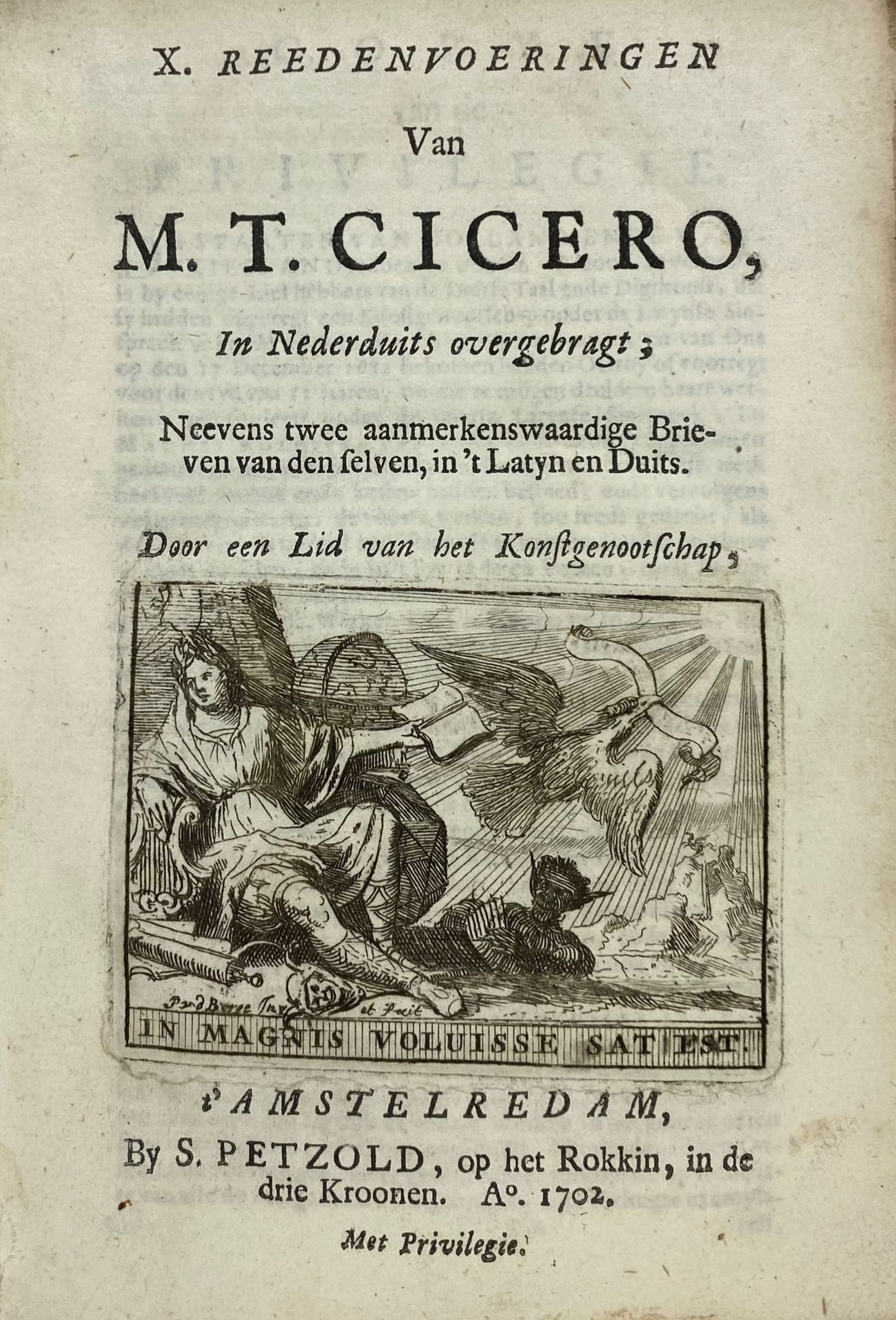 CICERO. X. Reedenvoeringen. In Nederduitsch overgebragt. Amst., S. Petzold, 1702. (20), 457