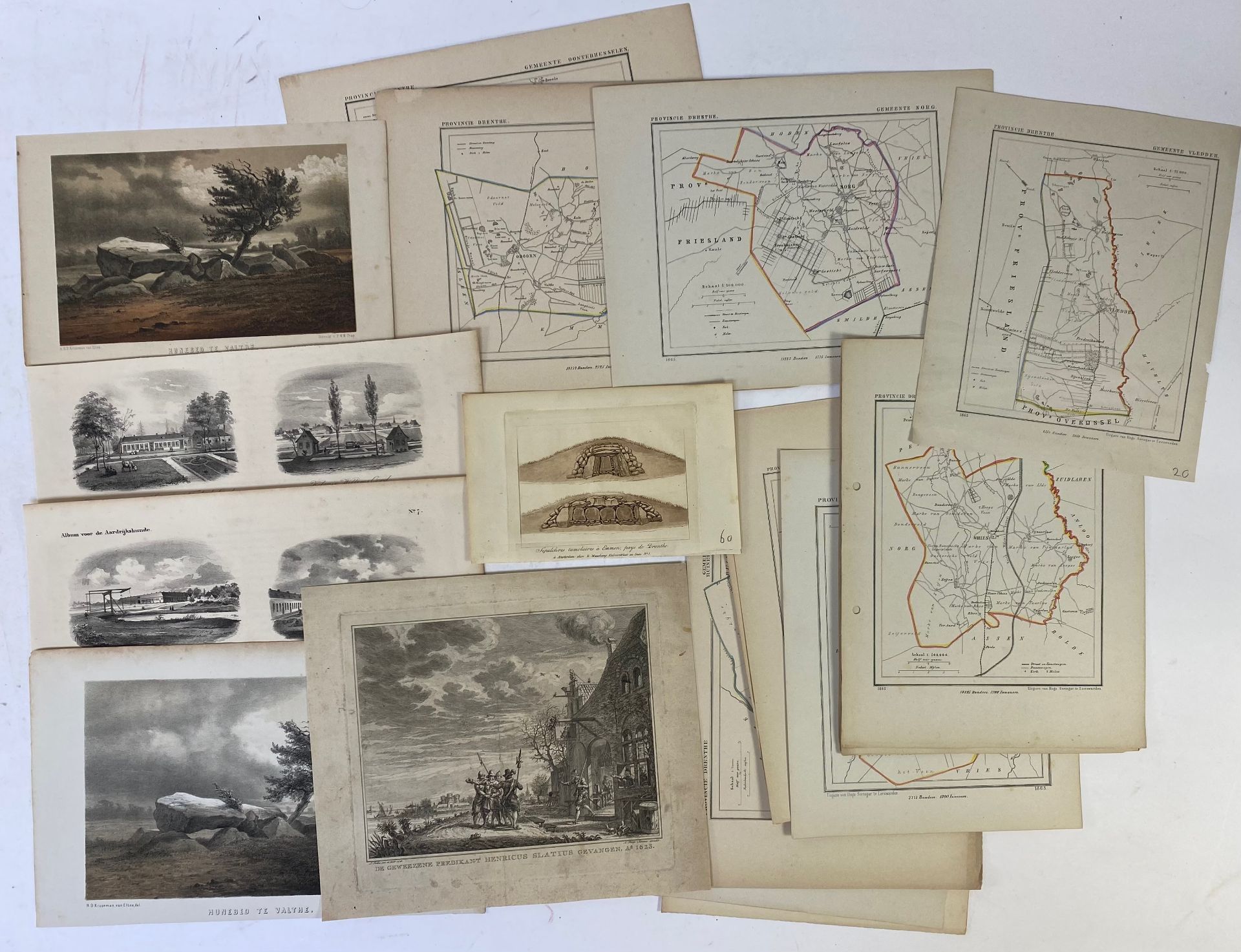 LOW COUNTRIES -- DRENTHE -- COLLECTION of 15 lithogr. maps, cold. in outlines, taken