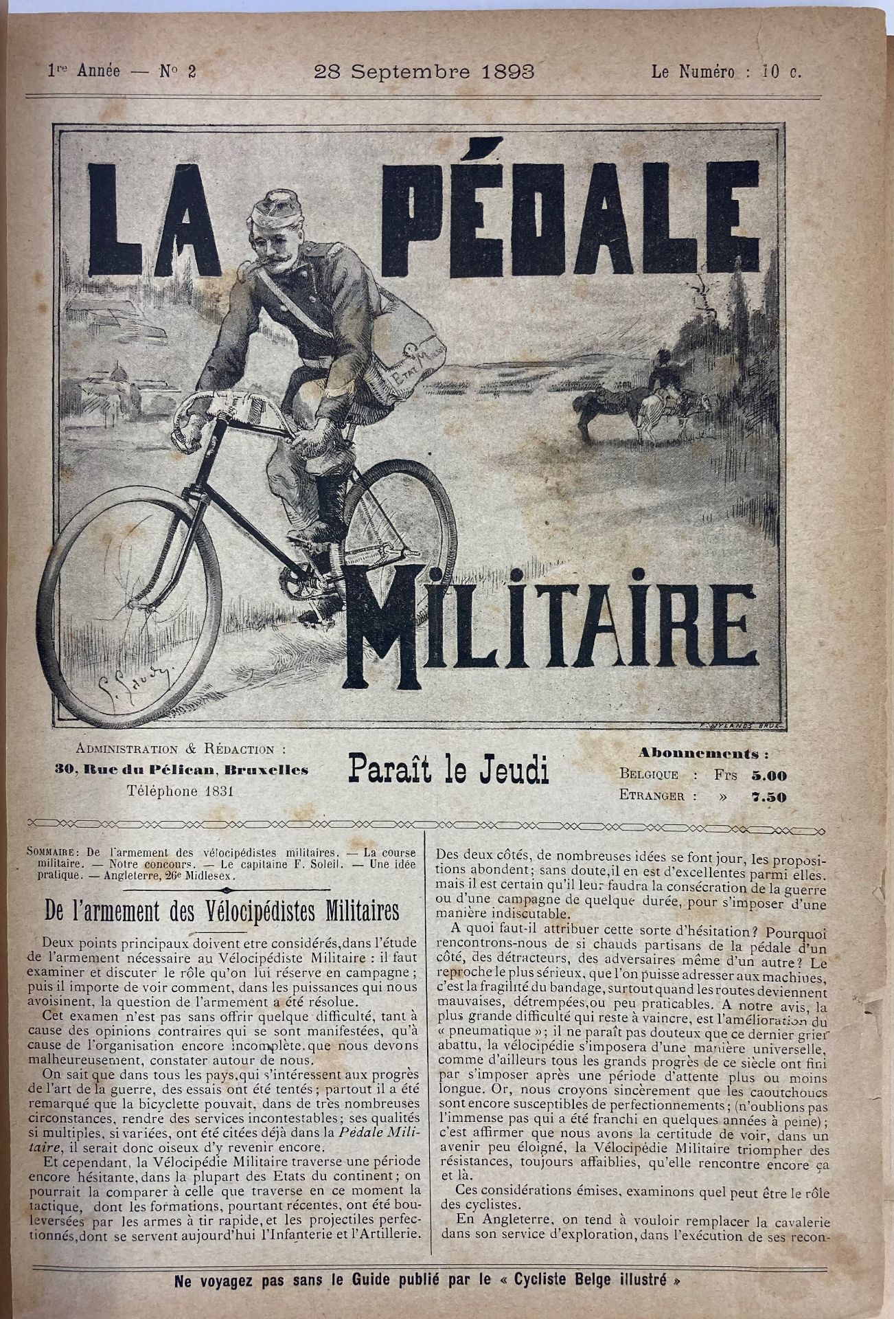 BICYCLES -- LA PÉDALE MILITAIRE. 1ere-3me Année, nos. 2-61, 63-67. Brux., 1893-94