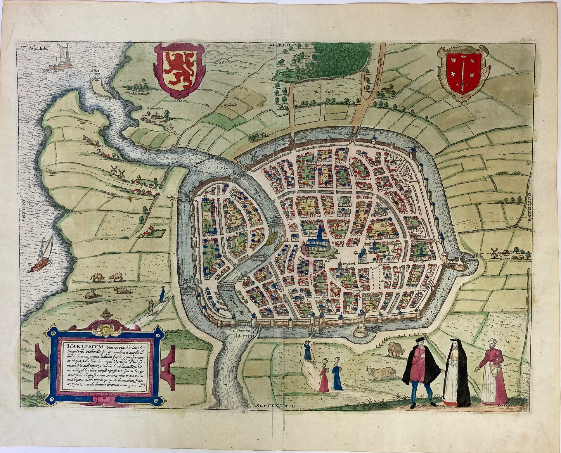 LOW COUNTRIES -- HAARLEM -- "HARLEMUM". (Cologne, Braun & Hogenberg, c. 1580). Contemp. cold. engr