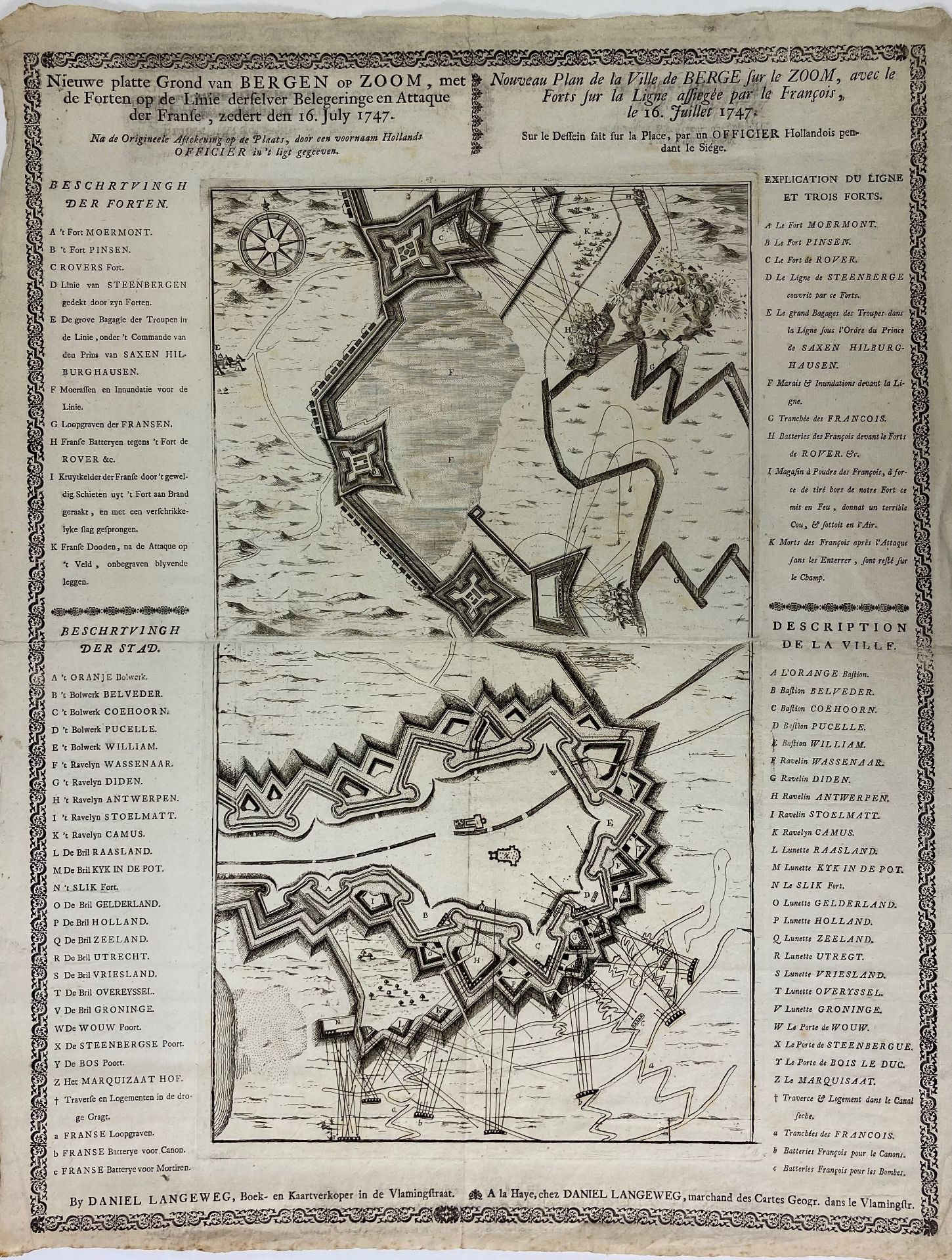 FORTIFICATIONS AND WARFARE -- "NIEUWE PLATTE GROND van Bergen op Zoom, met de