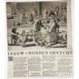 CARICATURE -- "LEEUW EN HONDEN GEVECHT". (1652). Broadside consisting of 2 conjoined parts