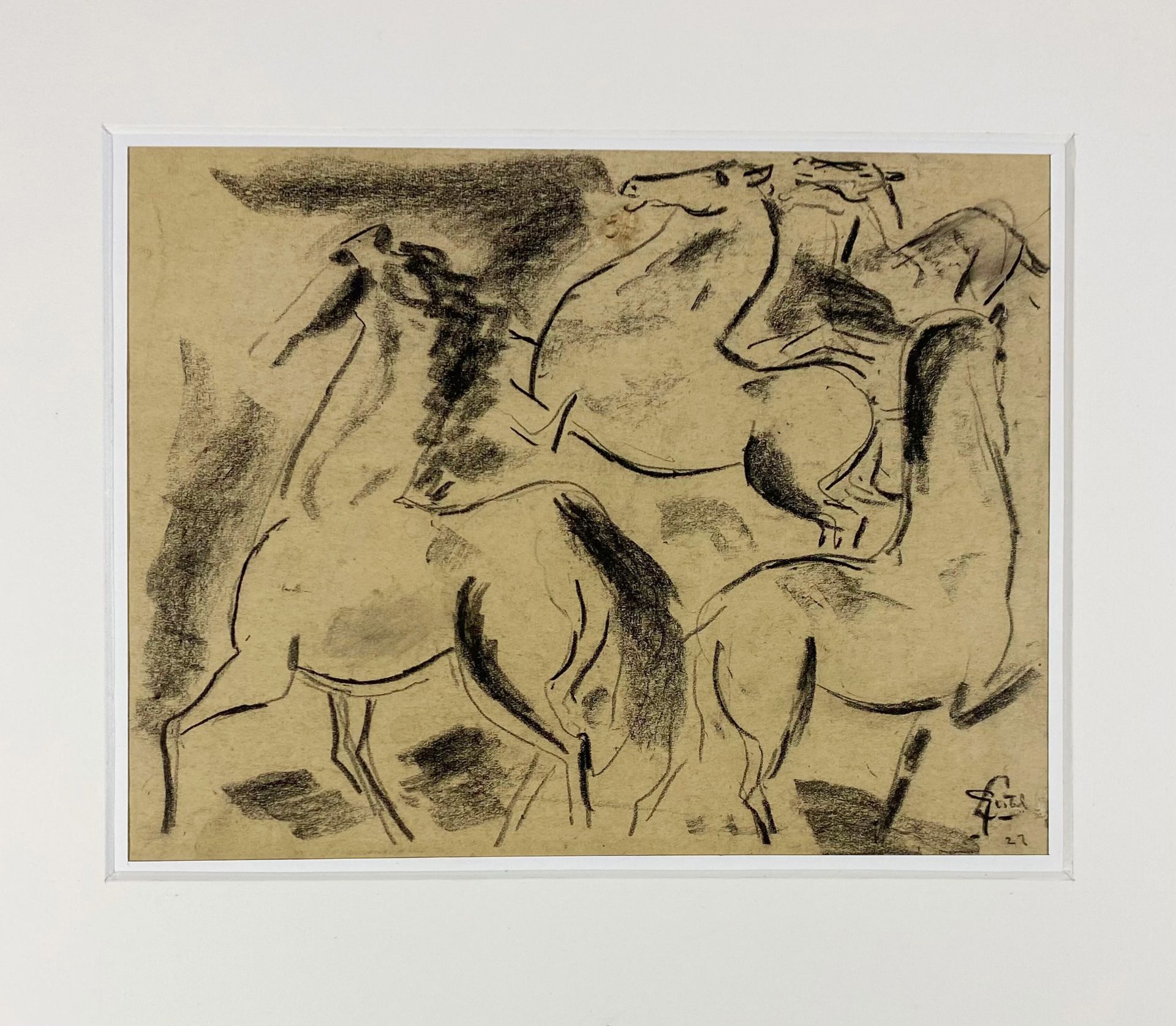 GESTEL, Leo (1881-1941). (Horses). 1927. Drawing in charcoal on paper (laid down