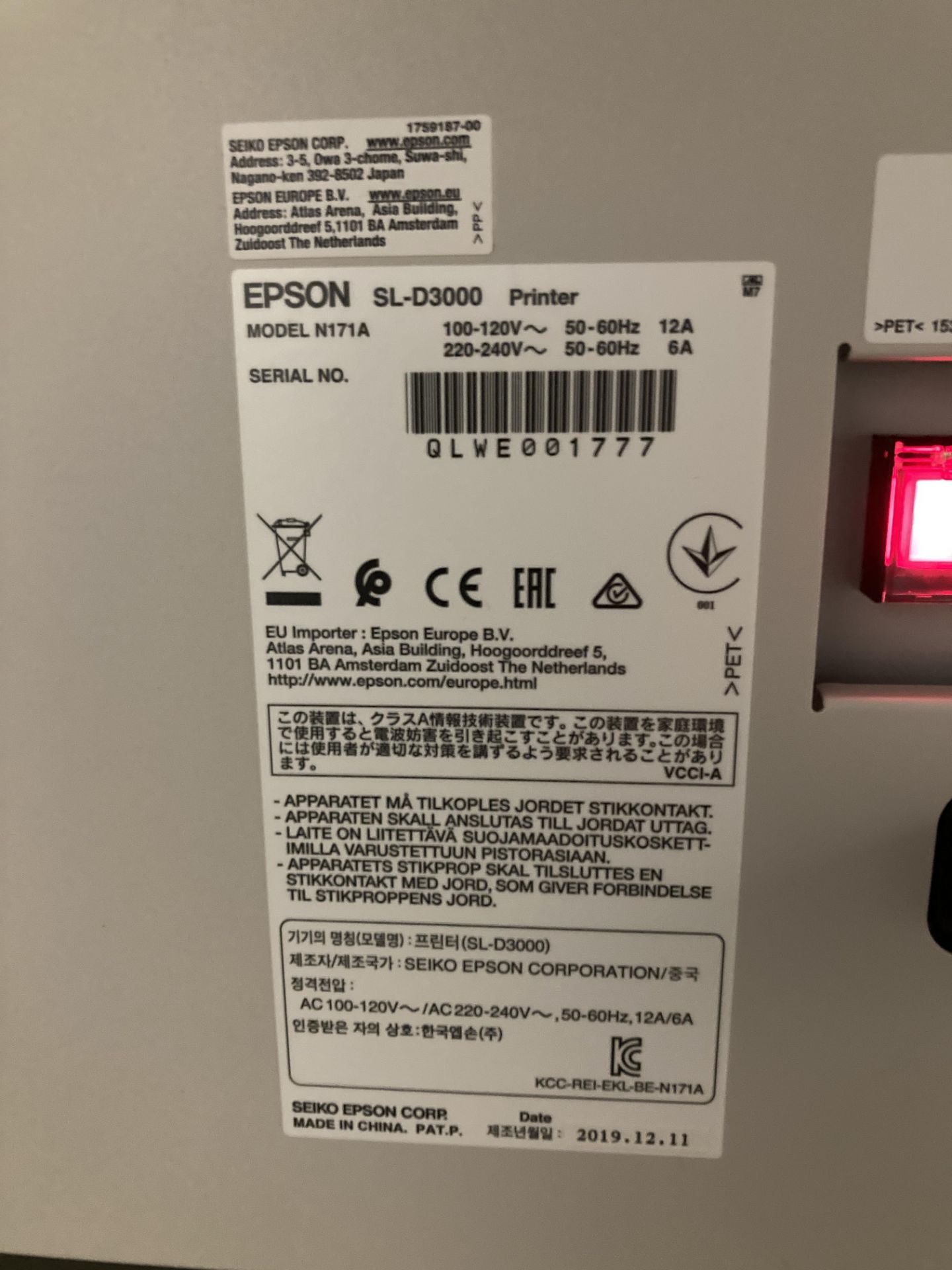 Epson Surelab D3000 printer (2019) - Image 10 of 20