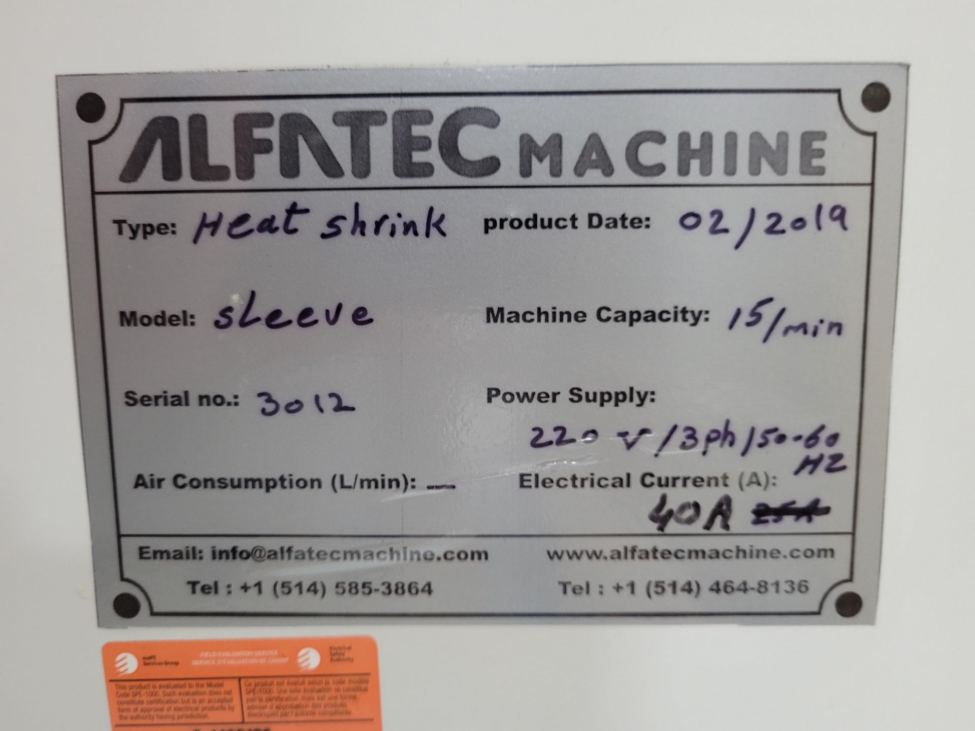 2019 ALFATEC MACHINE Heat Sealer mod. SLEEVE ser. 3012 Capability: 15/min - Image 4 of 4