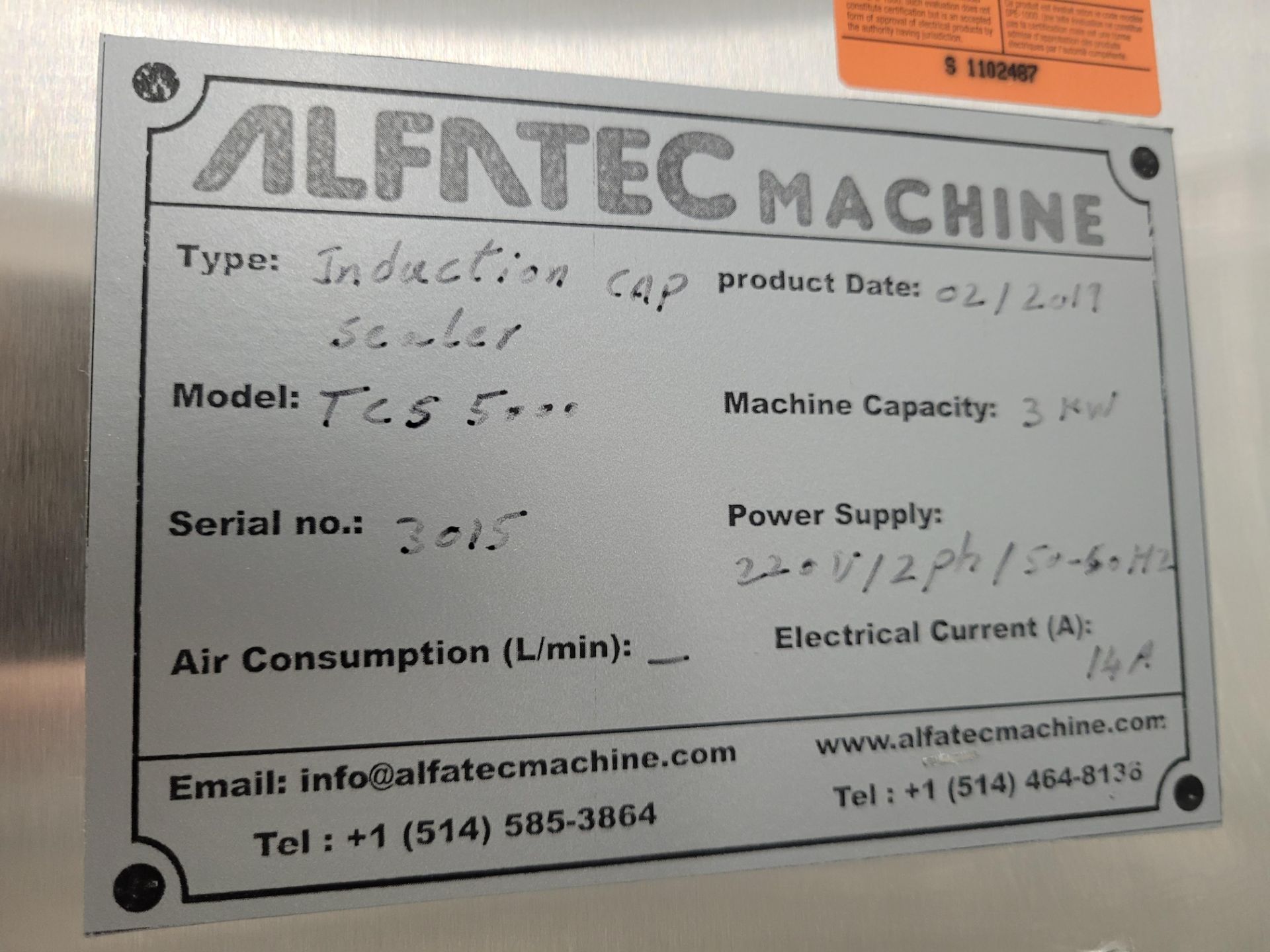 2019 ALFATEC MACHINE Induction Cap Sealer mod. TCS5000 ser. 3015, Capability: 3 km - Image 4 of 4