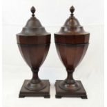 PAIR OF VICTORIAN MAHOGANY CUTLERY URNS. VERY GOOD CONDITION FOR AGE.