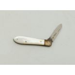 A 1928 Silver Fruit Knife - Hallmarks for William Needham - Sheffield. Mother of Pearl Handle. 8cm