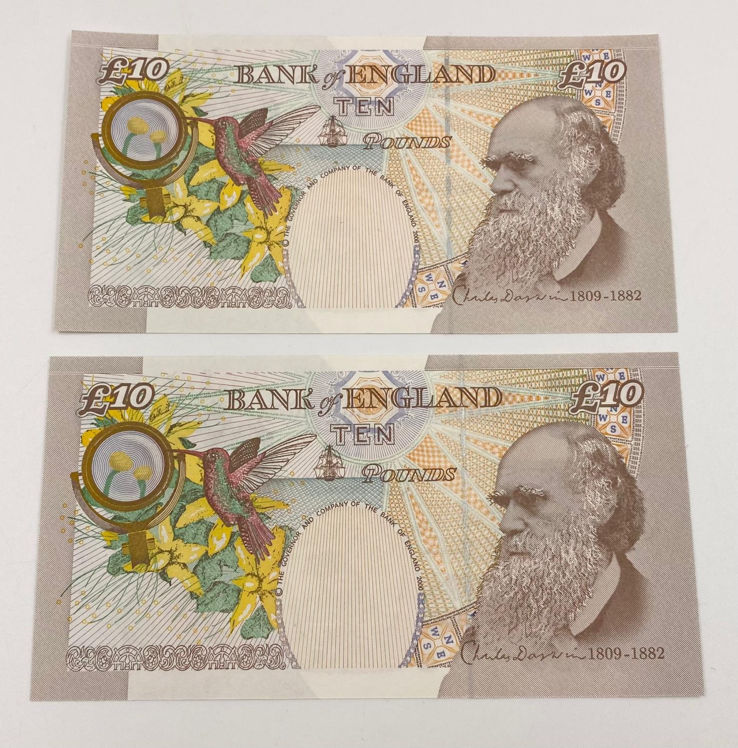 Two Darwin Bank of England Ten Pound Notes with Sequential Serial Numbers. Uncirculated - In plastic - Image 3 of 3