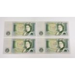 Four Sir Isaac Newton One Pound Notes with Sequential Serial Numbers. Uncirculated in plastic