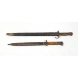 1908 Dated Hooked Quillion and 1907 Pattern British Bayonet. Maker Wilkinson. Unit Marked 1 over