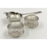 Vintage Silver Tea Strainer and Two Napkin Rings. 43g