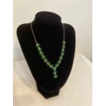 SILVER stone set NECKLACE having Russian GREEN DIOPSIDE gemstone clusters with Brazilian WHITE TOPAZ