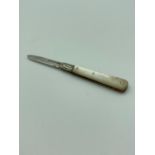 Antique purse size SILVER bladed pen/ fruit knife having mother-of-pearl handle and clear hallmark