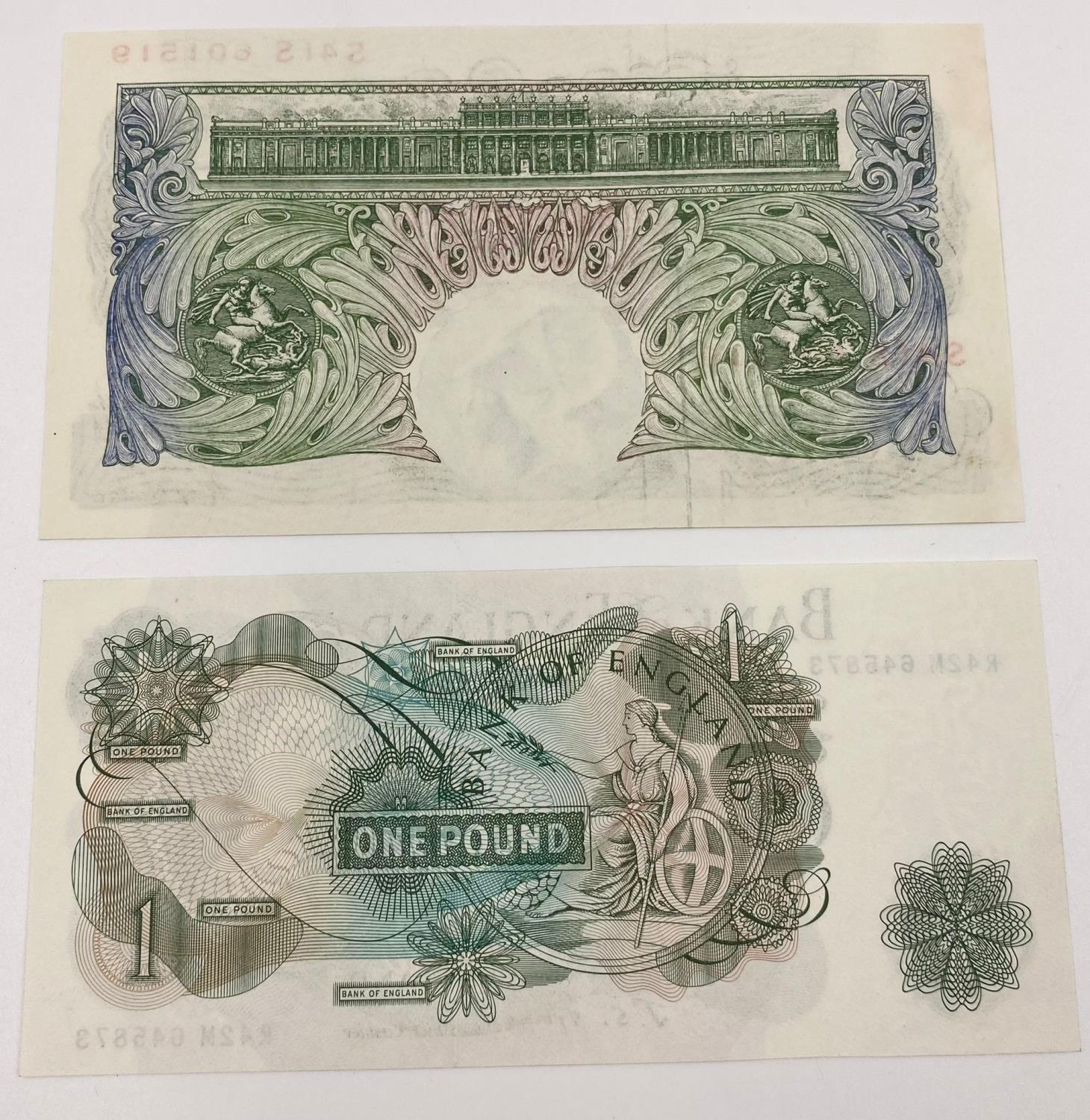 Two Vintage Bank of England One Pound Notes. A P.S. Beale and a J.S. Forde. Uncirculated - In - Image 3 of 3