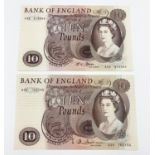 Two Vintage Bank of England Ten Pound Notes. Both issue A, with Lion back. Uncirculated - both in