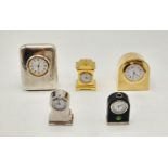 A Selection of Five Miniature Desk Clocks. All quartz movement - All need a battery. 8cm tallest