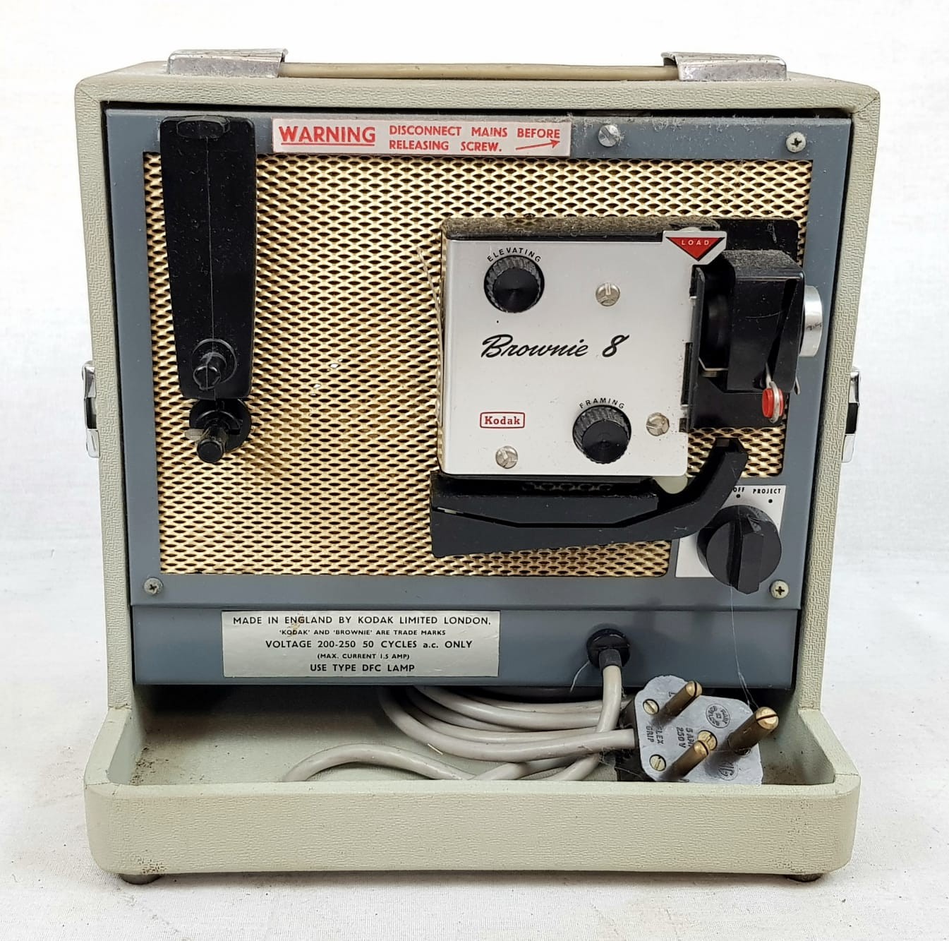 A vintage, portable, Kodak Brownie 8 projector in very good condition.
